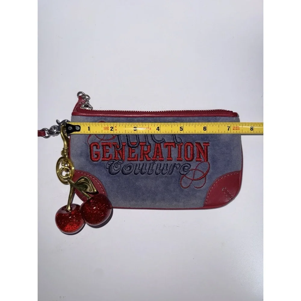 Vtg Juicy Couture Red Velour With Navy Wristlet Wallet‎ Y2K  Rare Charm Cherry Y